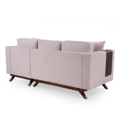 Velvet L-Shaped Sofa with Leatherette Side Pockets