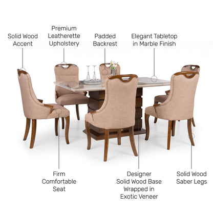 6 Seater Dining Set with Marble Finished Top