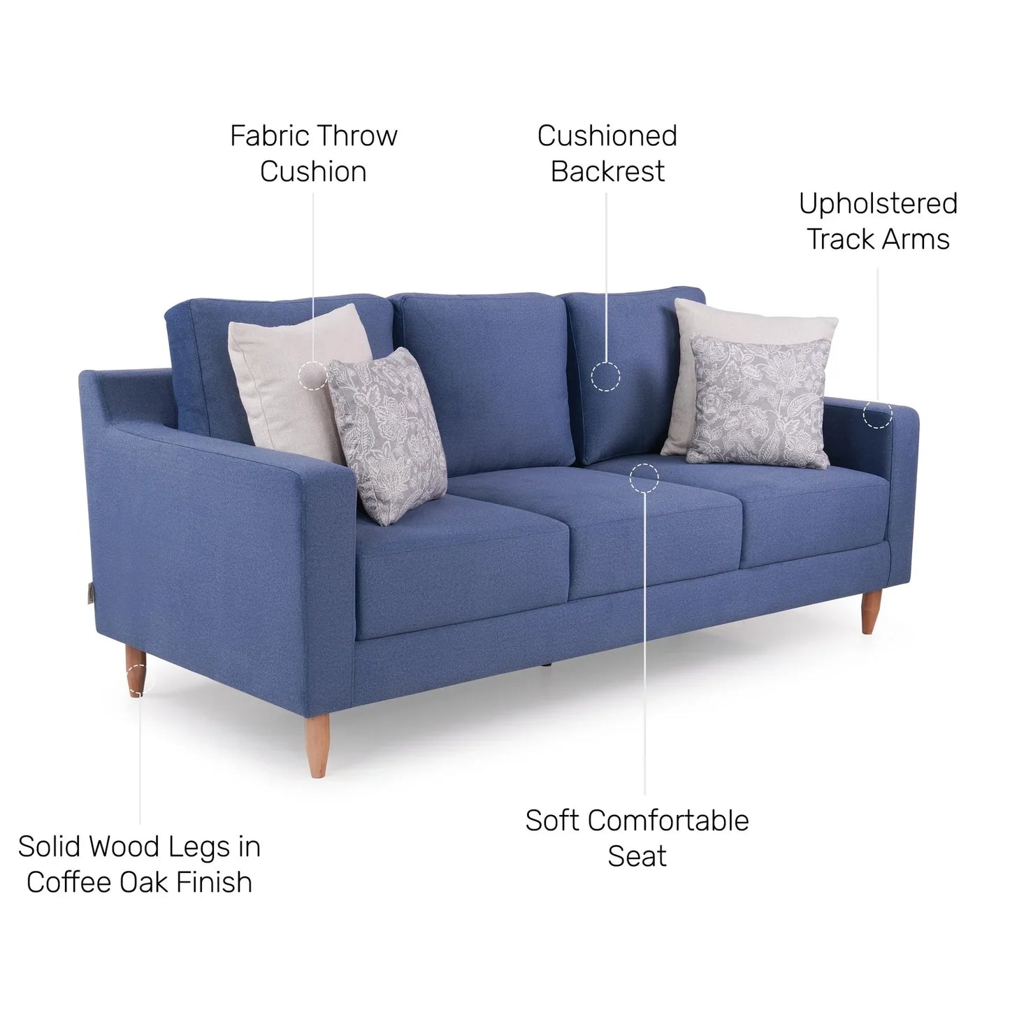Velvet 3 Seater Sofa in Dark Blue