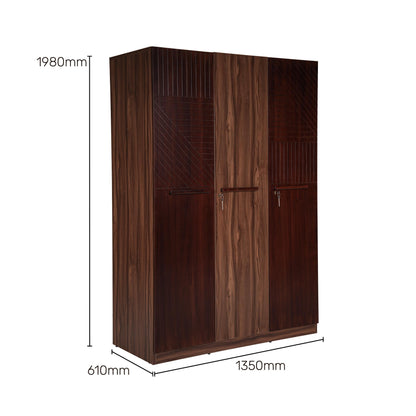 Veneer 3 Door Wardrobe in Walnut Finish
