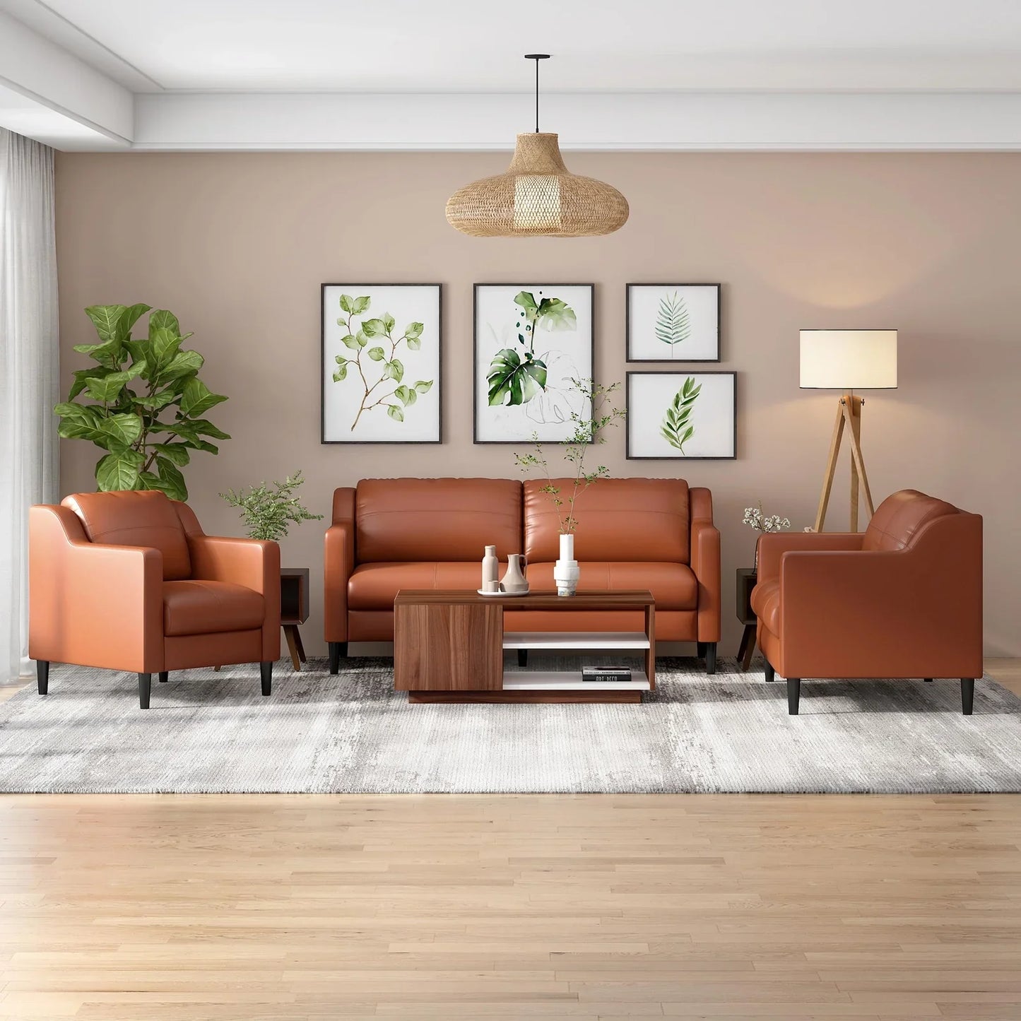 Leatherette 3 Seater Sofa in Cinnamon Brown