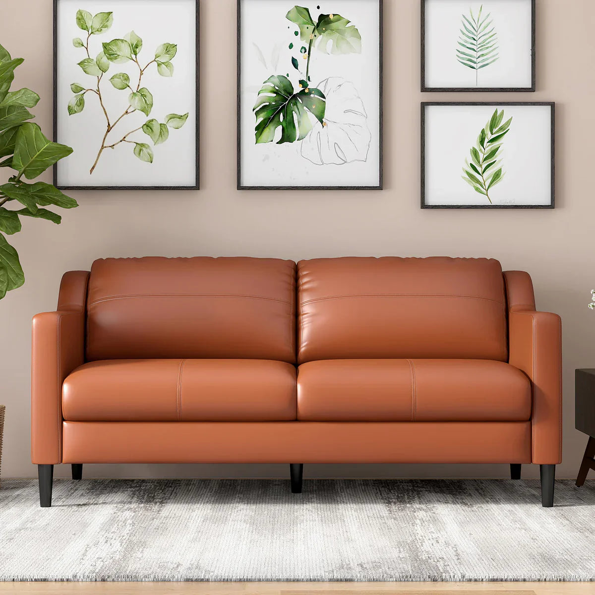 Leatherette 3 Seater Sofa in Cinnamon Brown