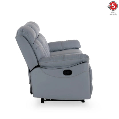 Leatherette 3 Seater Reclining Sofa in Smoke Grey