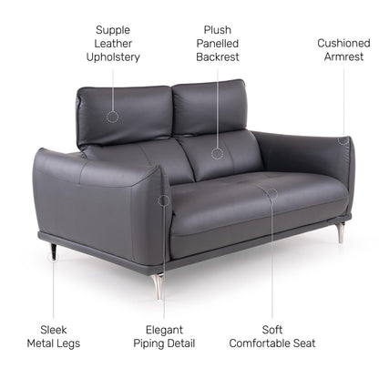 Leather 2 Seater Sofa with Adjustable Headrest