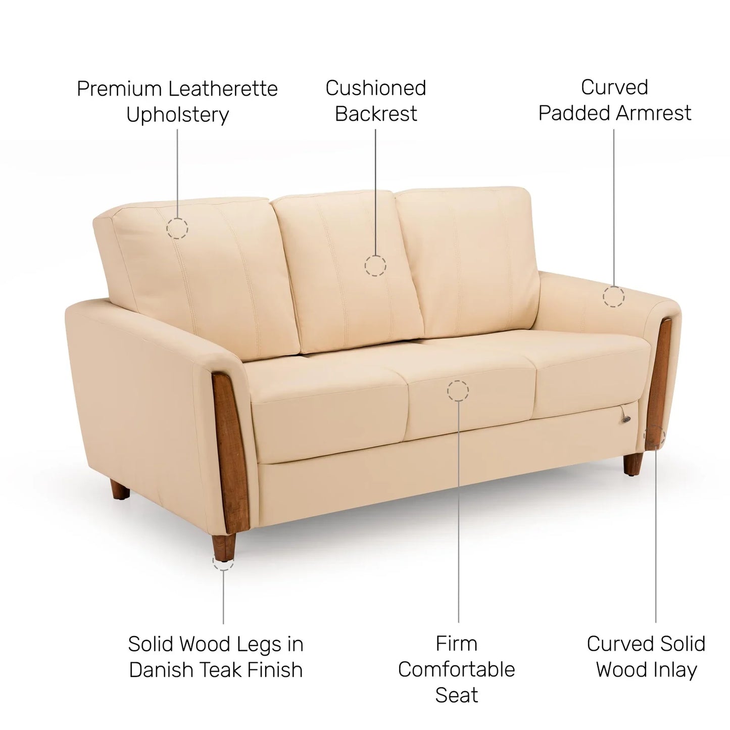 Leatherette 3 Seater Sofa in Cream White