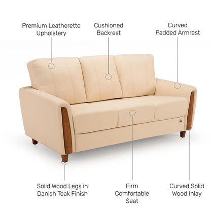 Leatherette 3 Seater Sofa in Cream White