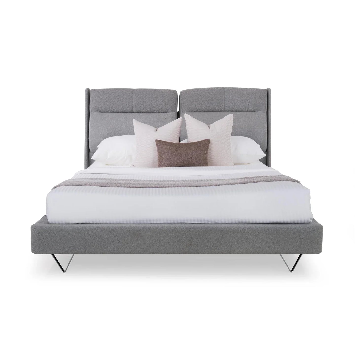 Upholstered Queen Size Bed with Adjustable Headboard