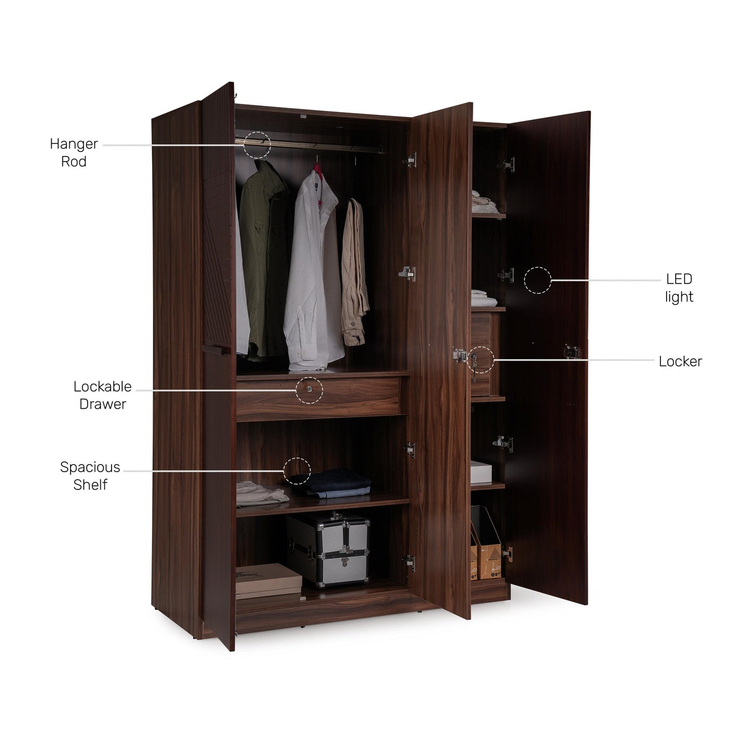Veneer 3 Door Wardrobe in Walnut Finish