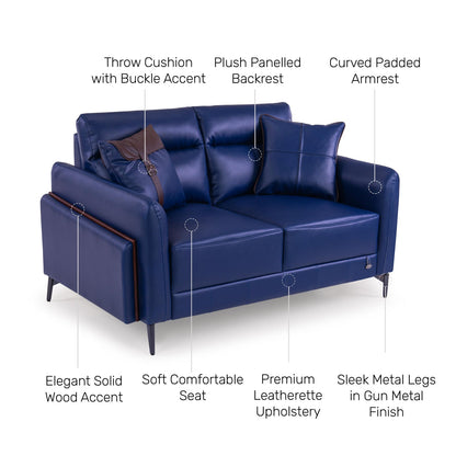 Leatherette 2 Seater Sofa in Galaxy Blue