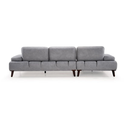 Suede L Shaped Sofa with Extendable Backrest