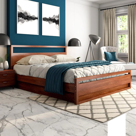 Solid Wood King Size Bed with Box Storage