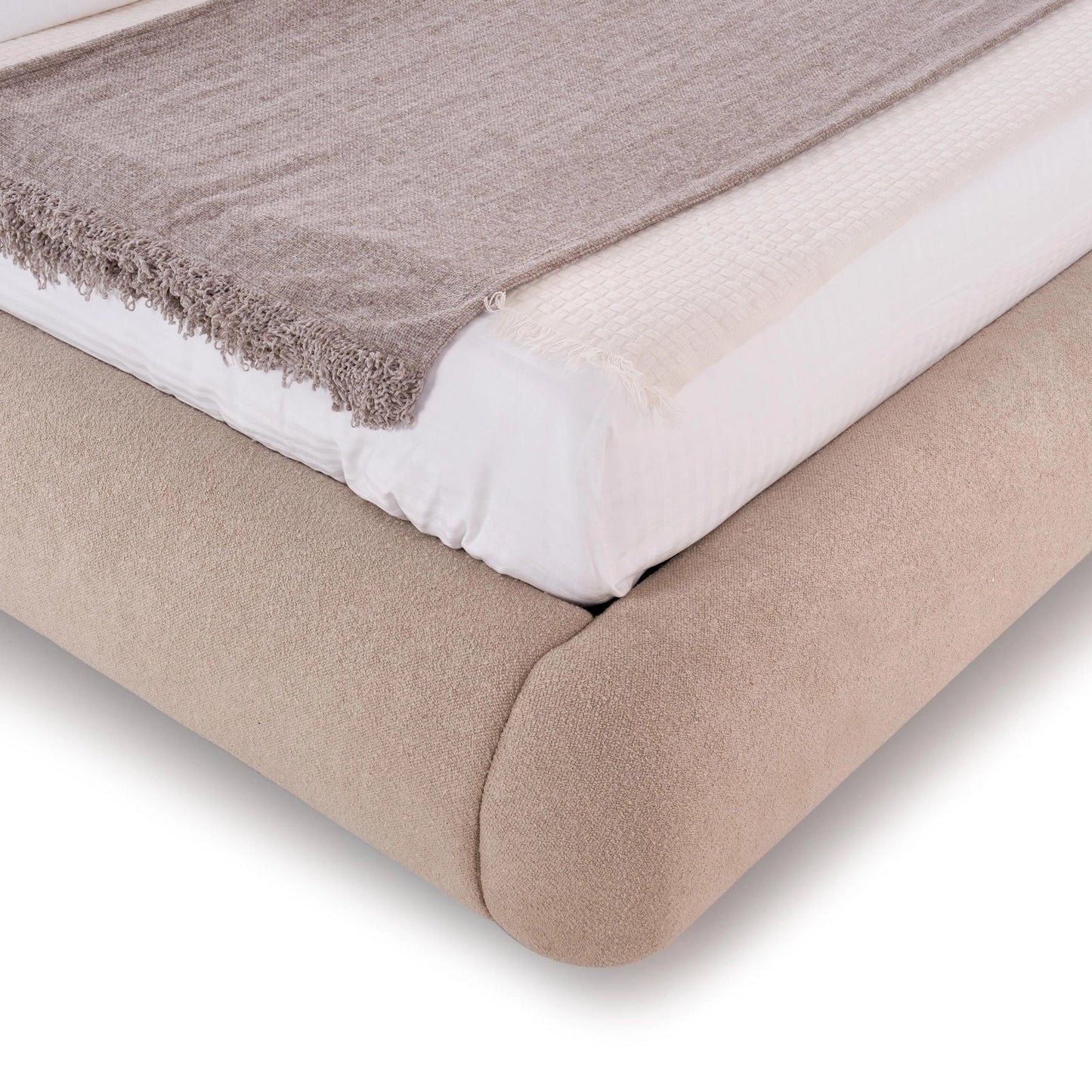 Curved Upholstered Low-Profile Queen Size Bed