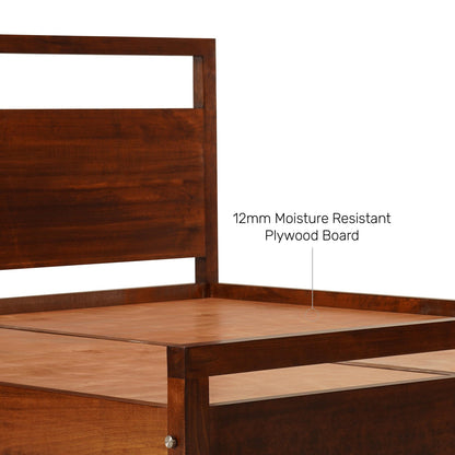 Solid Wood Queen Size Bed, Dark Oak Finish