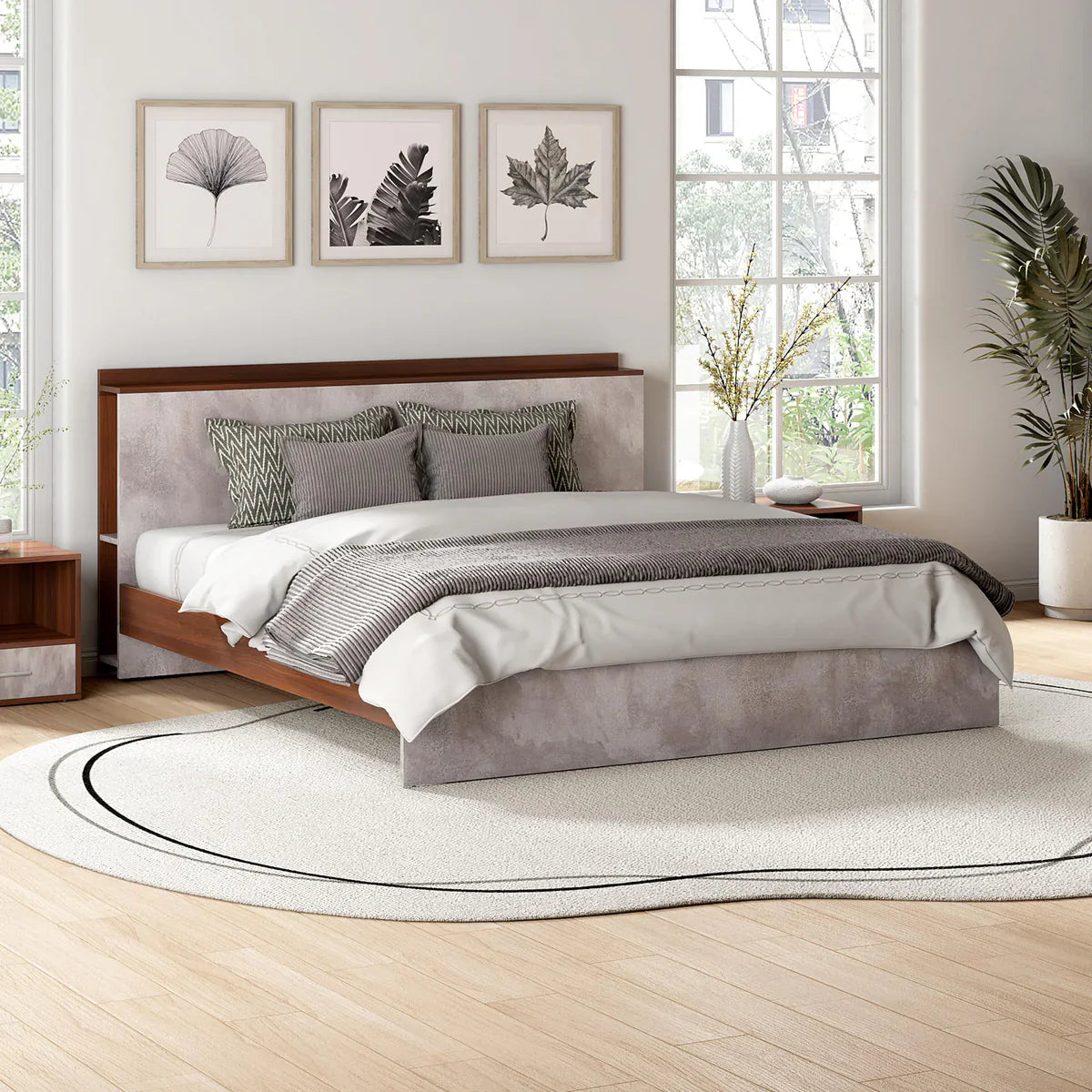 Queen Size Bed with Storage Headboard