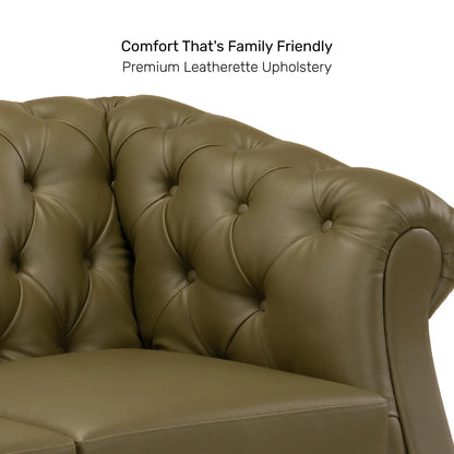 Leatherette 3 Seater Chesterfield Sofa in Olive Green