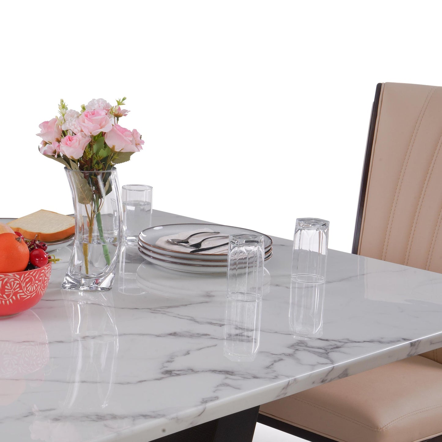 6 Seater Dining Set with Marble Finished Top