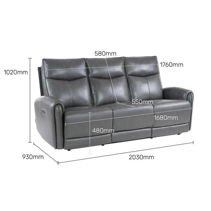 Leather 3 Seater Power Recliner with Charging Ports