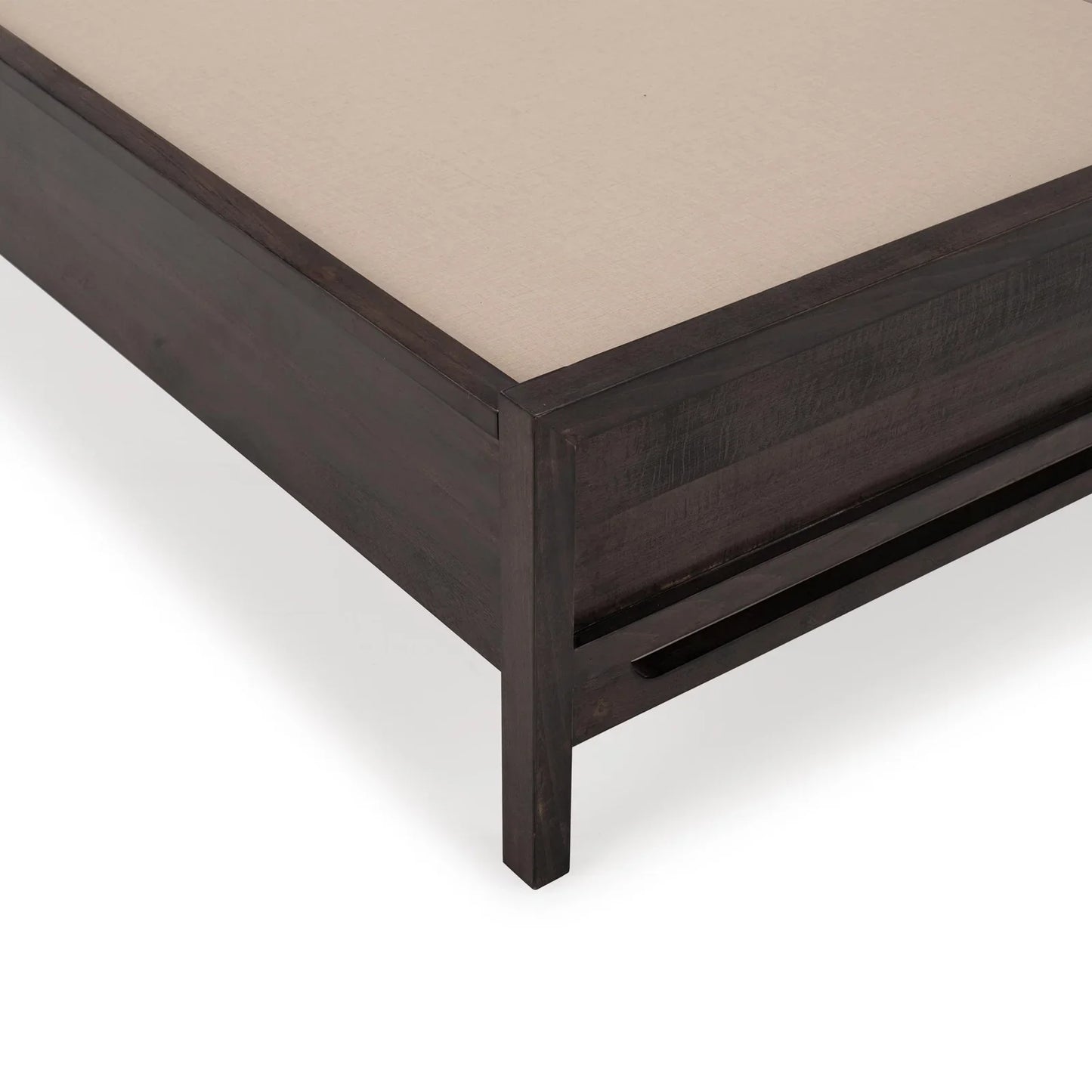 Solid Wood King Size Bed with Upholstered Headboard