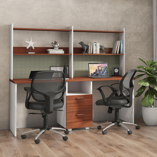 Dual Study Desk in White & Walnut Finish