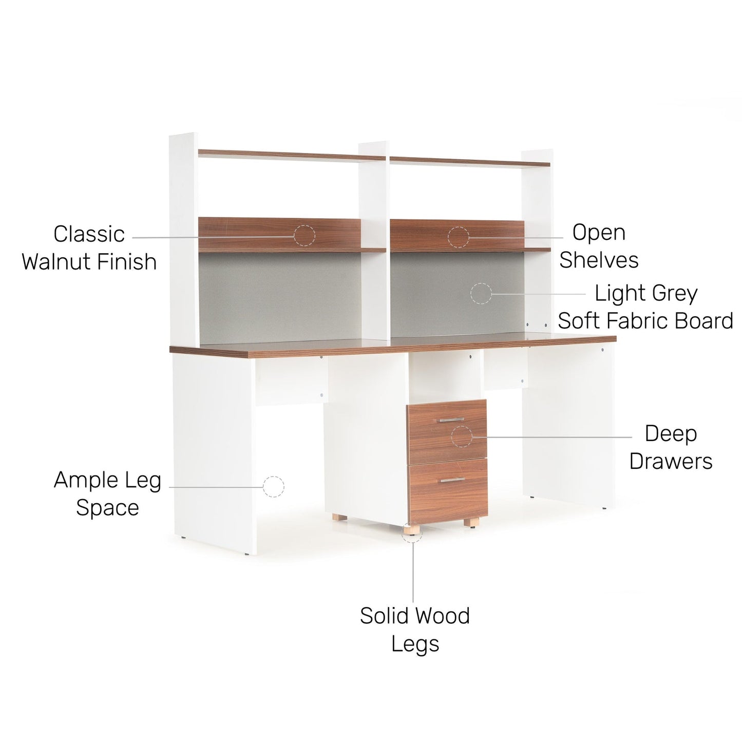 Dual Study Desk in White & Walnut Finish