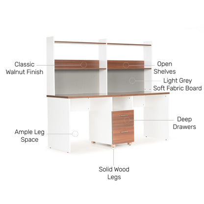 Dual Study Desk in White & Walnut Finish