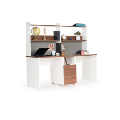 Dual Study Desk in White & Walnut Finish