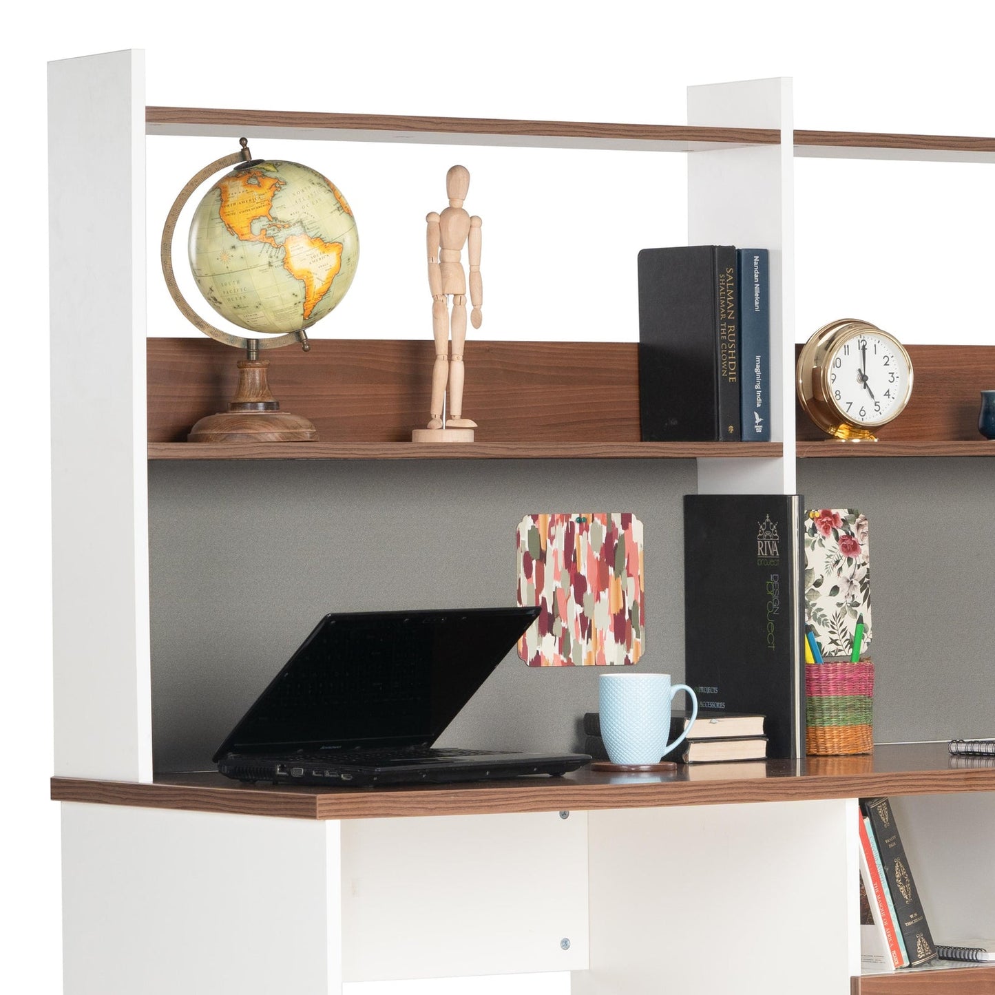 Dual Study Desk in White & Walnut Finish
