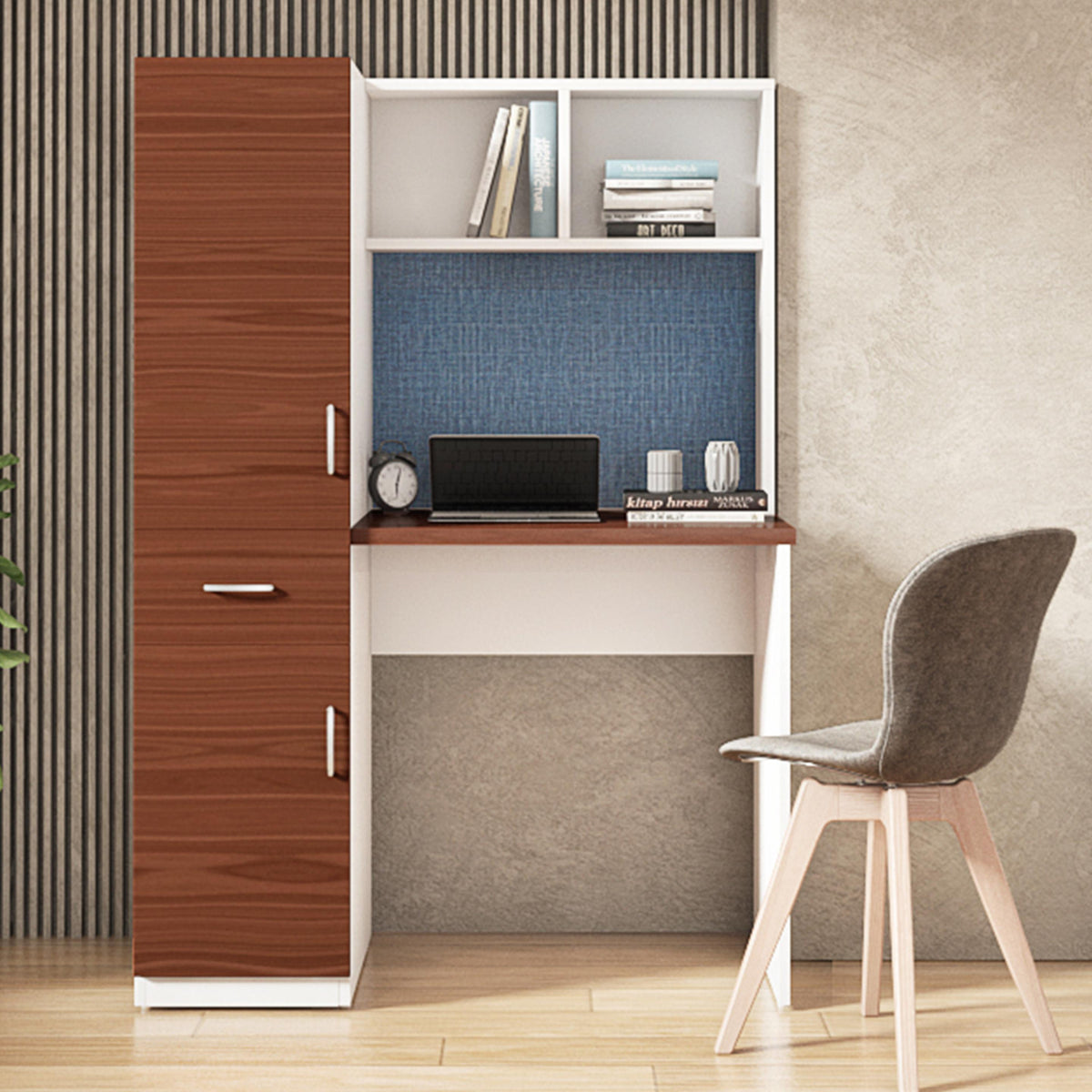 Study Desk in White & Walnut Finish