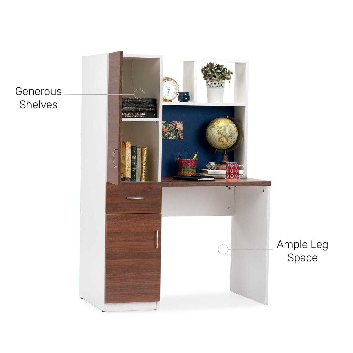Study Desk in White & Walnut Finish