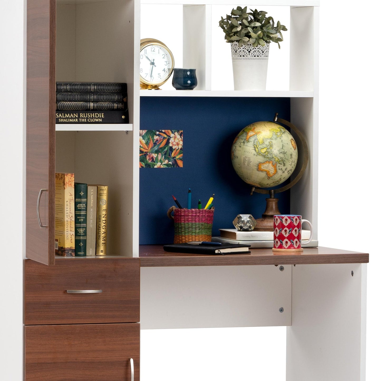 Study Desk in White & Walnut Finish