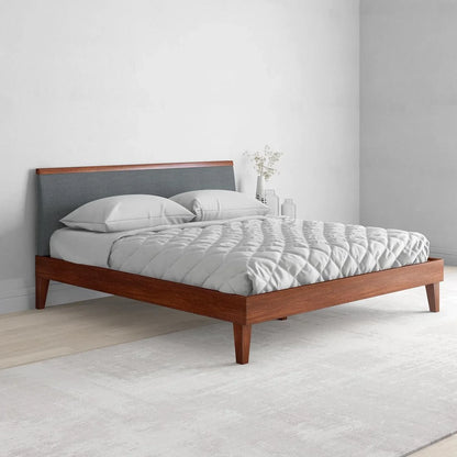 Solid Wood Queen Size Bed with Upholstered Headboard