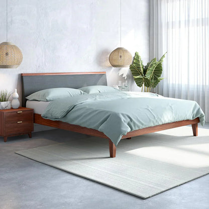 Solid Wood Queen Size Bed with Upholstered Headboard
