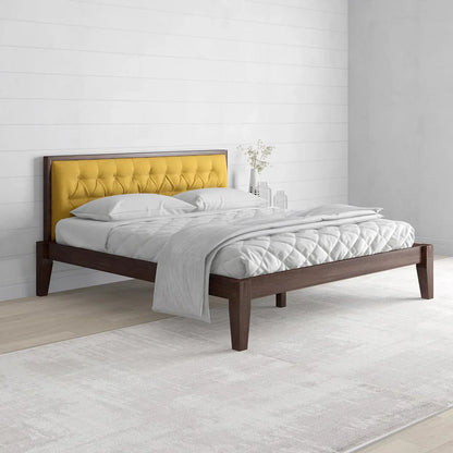 Solid Wood Queen Size Bed with Upholstered Headboard