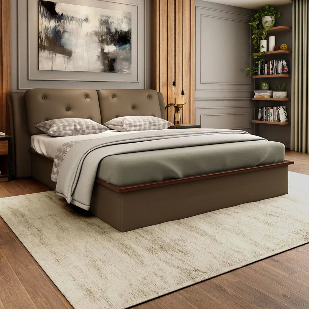 Upholstered Queen Size Bed with Hydraulic Storage