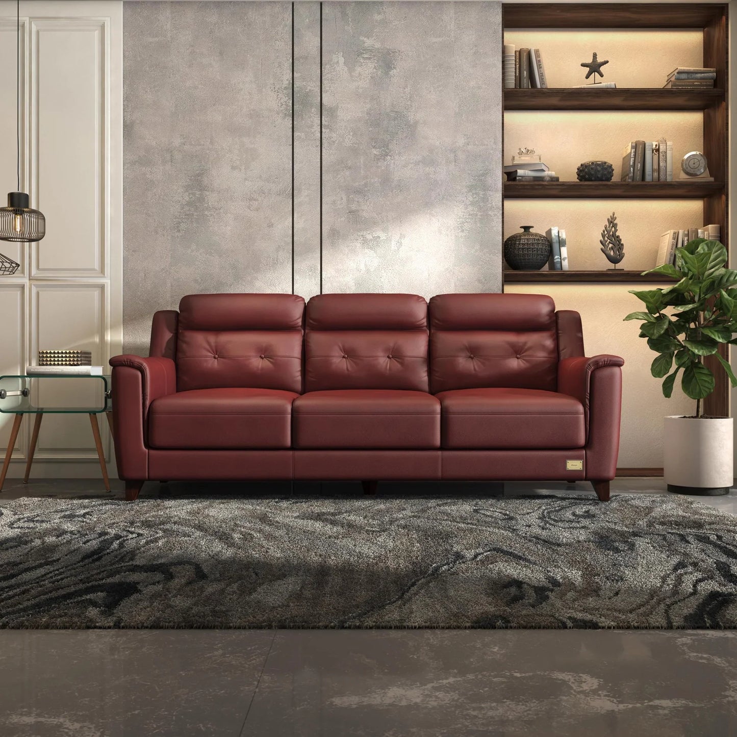Leather 3 Seater Sofa in Brick Red