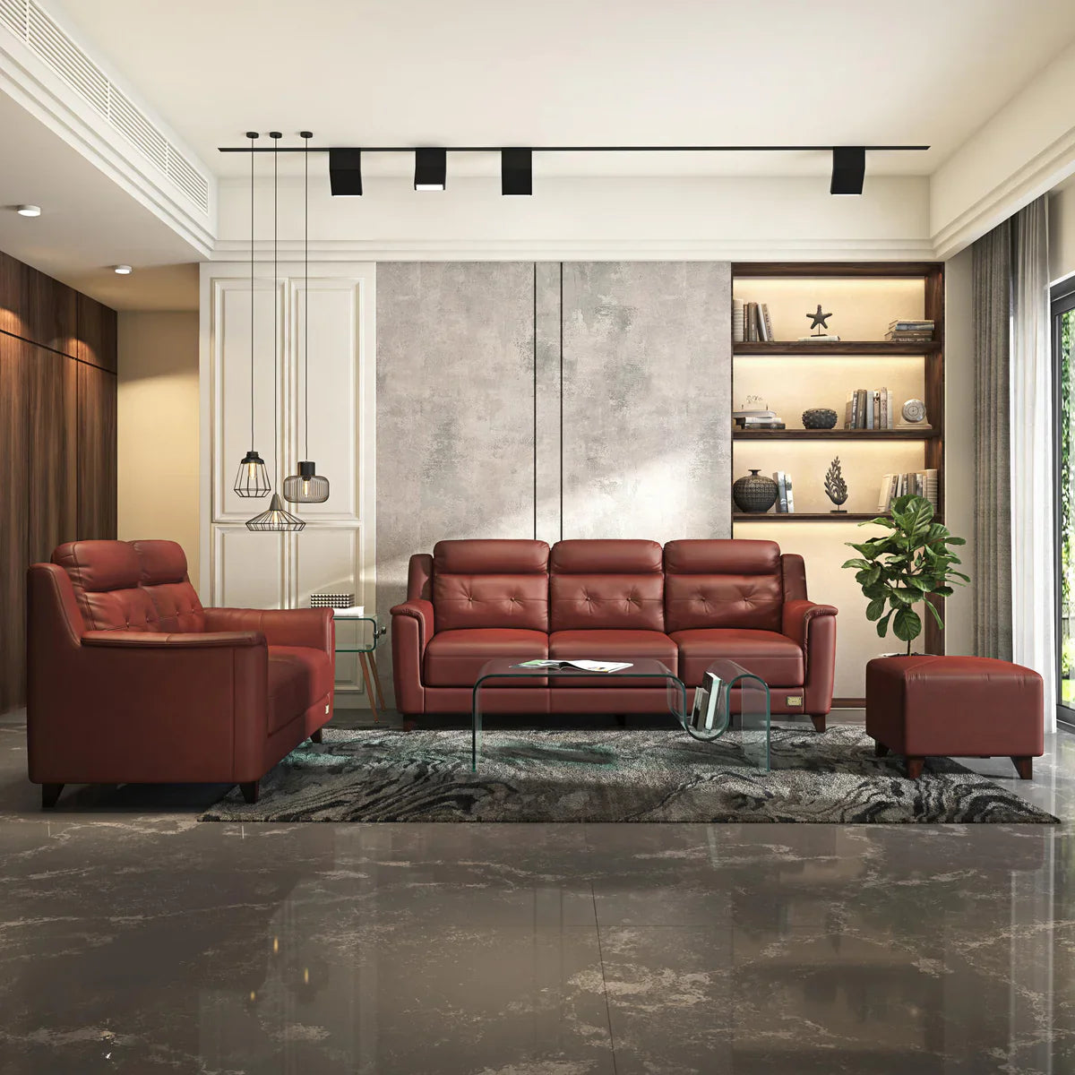 Leather 3 Seater Sofa in Brick Red