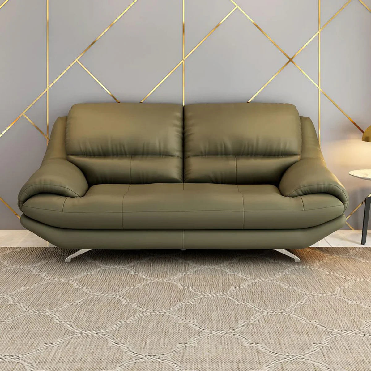 Leatherette 3 Seater Sofa in Olive Green